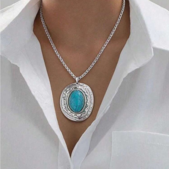 Turquoise Silver Pendant Necklace - Picture 1 of 5